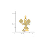 14k Yellow Gold Cheerleader Pendant with Pom-Poms in Mid-Jump, Female Sports Charm