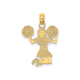 14k Yellow Gold Cheerleader Pendant with Pom-Poms in Mid-Jump, Female Sports Charm