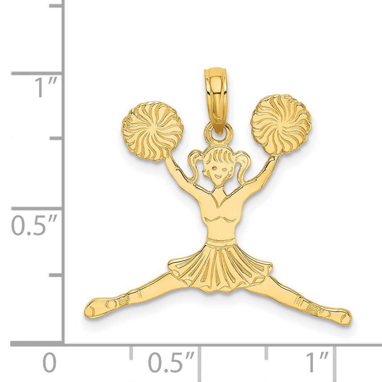 14k Yellow Gold Cheerleader Pendant with Pom-Poms, Split Jump Dance Charm for Girls or Teens