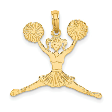14k Yellow Gold Cheerleader Pendant with Pom-Poms, Split Jump Dance Charm for Girls or Teens