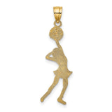 14k Yellow Gold Cheerleader Pendant with Pom-Pom, Female Athlete Charm, Sports Theme Jewelry