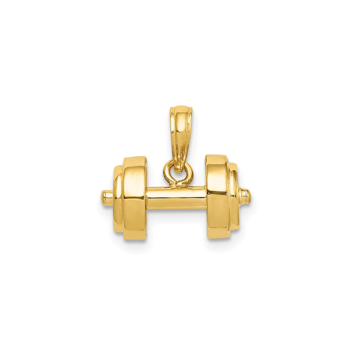 14k Yellow Gold Dumbbell Pendant with Detailed Weightlifting Design, Fitness Jewelry for Men and Women