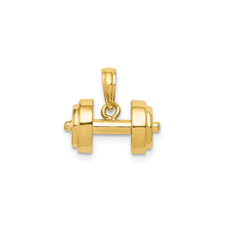 14k Yellow Gold Dumbbell Pendant with Detailed Weightlifting Design, Fitness Jewelry for Men and Women