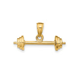 14k Yellow Gold Barbell Pendant, Fitness Weightlifting Charm, Gym Motivation Jewelry for Men or Unisex