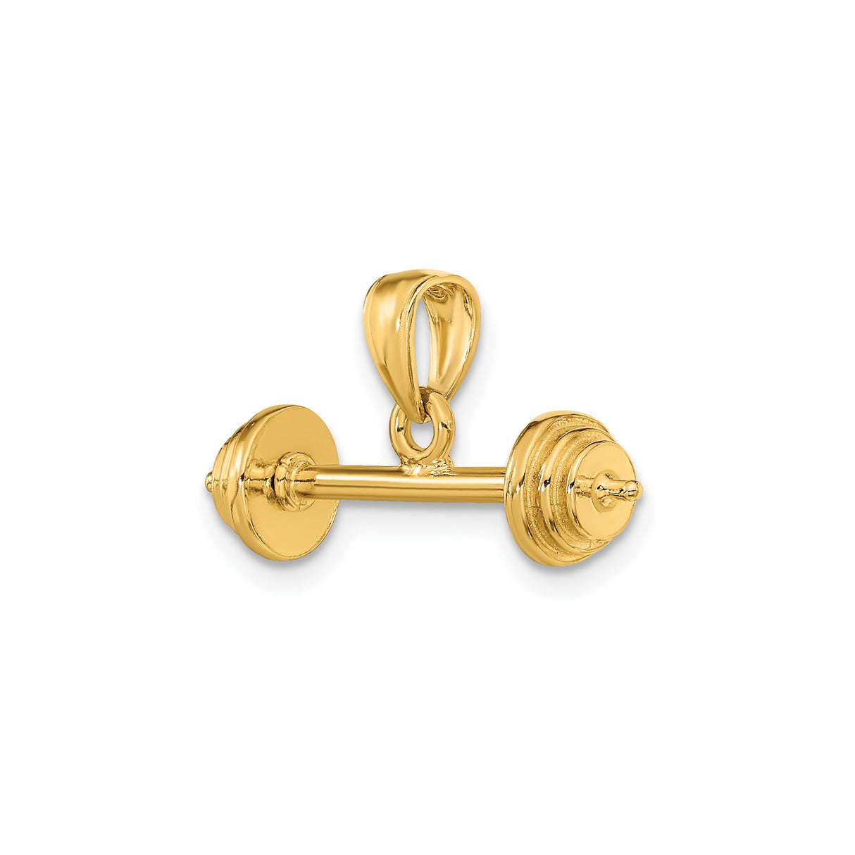 14k Yellow Gold Barbell Pendant, Fitness Weightlifting Charm, Gym Motivation Jewelry for Men or Unisex