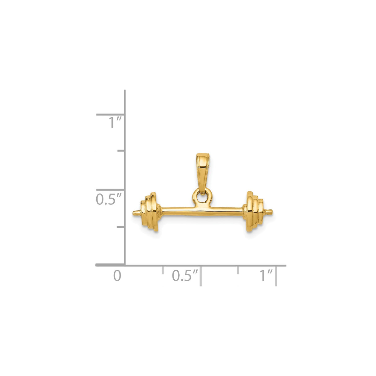 14k Yellow Gold Barbell Pendant, Fitness Weightlifting Charm, Gym Motivation Jewelry for Men or Unisex