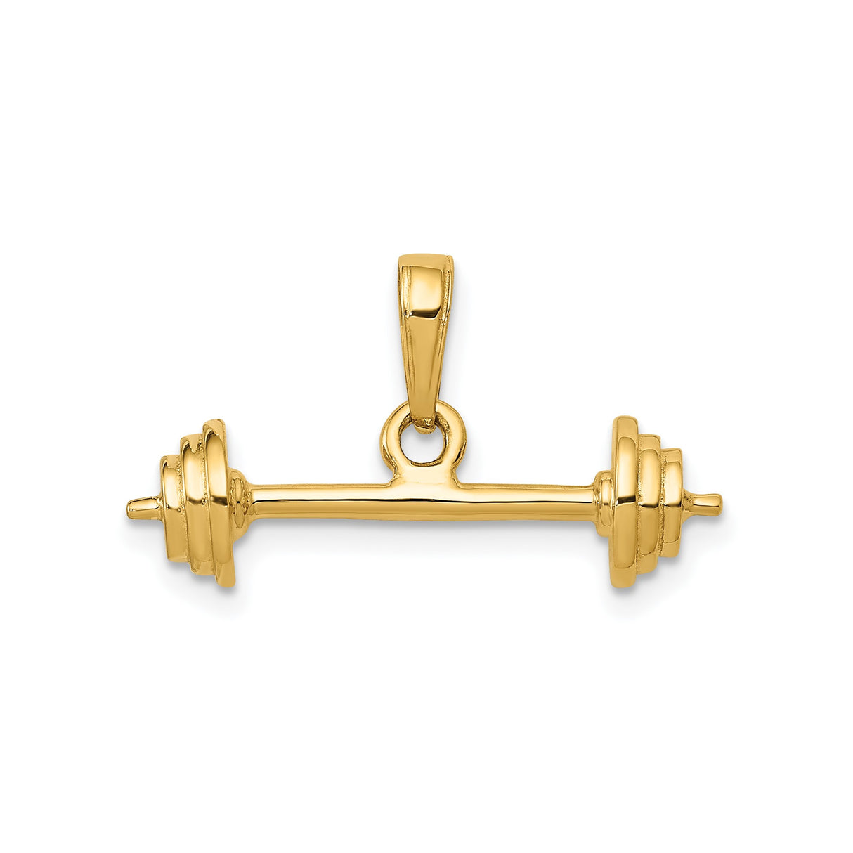 14k Yellow Gold Barbell Pendant, Fitness Weightlifting Charm, Gym Motivation Jewelry for Men or Unisex