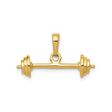 14k Yellow Gold Barbell Pendant, Fitness Weightlifting Charm, Gym Motivation Jewelry for Men or Unisex