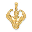 14k Yellow Gold Bodybuilder Pendant with Muscular Flexing Figure, Fitness and Gym Theme