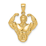 14k Yellow Gold Bodybuilder Pendant with Muscular Flexing Figure, Fitness and Gym Theme