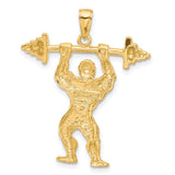 14k Yellow Gold Weightlifter Pendant Featuring Muscular Man with Barbell