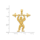 14k Yellow Gold Weightlifter Pendant Featuring Muscular Man with Barbell