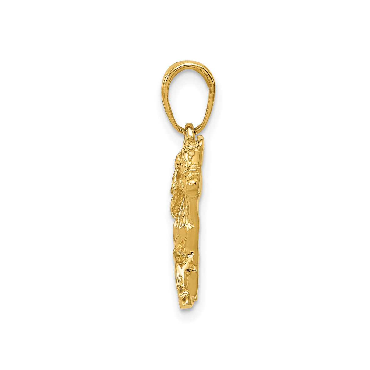 14k Yellow Gold Galloping Horse Pendant with Jockey Rider, Equestrian Racing Charm