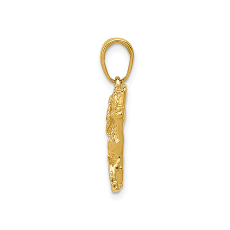 14k Yellow Gold Galloping Horse Pendant with Jockey Rider, Equestrian Racing Charm