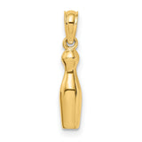 14k Yellow Gold Bowling Pin Pendant, Unisex Sports Charm for Bowlers