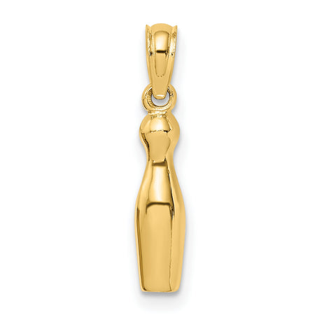 14k Yellow Gold Bowling Pin Pendant, Unisex Sports Charm for Bowlers