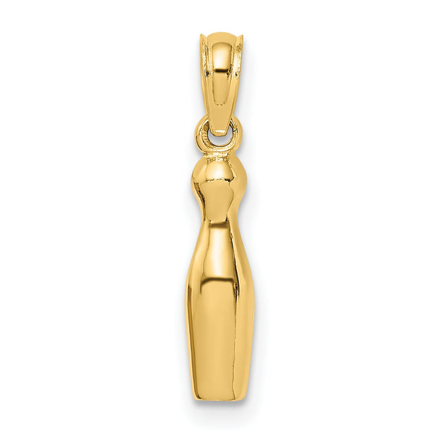 14k Yellow Gold Bowling Pin Pendant, Unisex Sports Charm for Bowlers