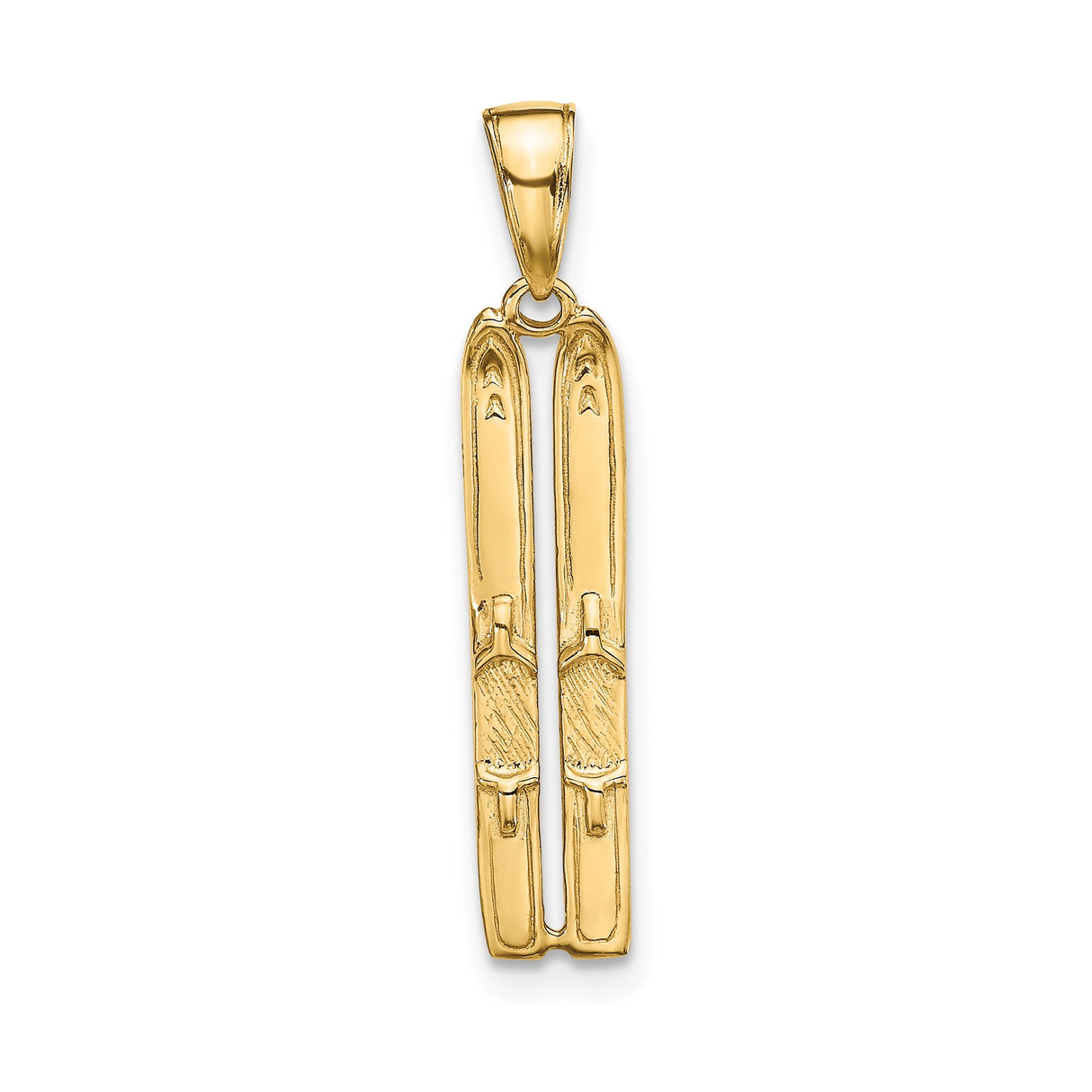 14k Yellow Gold Ski Pendant with Detailed Bindings, Winter Sport Charm for Skiers