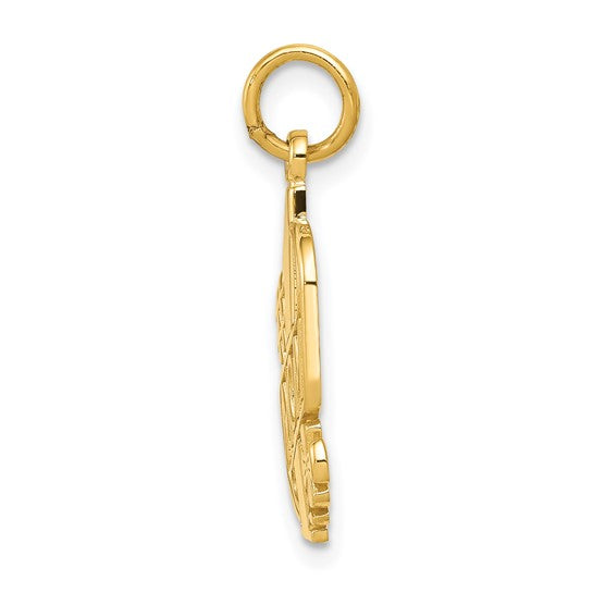 14k Yellow Gold Number One Mom Pendant with Flower Accent Charm for Women