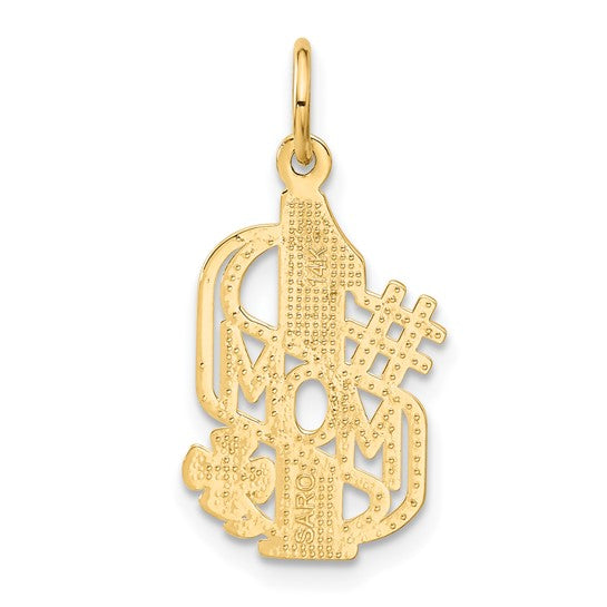 14k Yellow Gold Number One Mom Pendant with Flower Accent Charm for Women