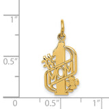 #1 Mom Word And Flower Charm Pendant in Real 14k Yellow Gold