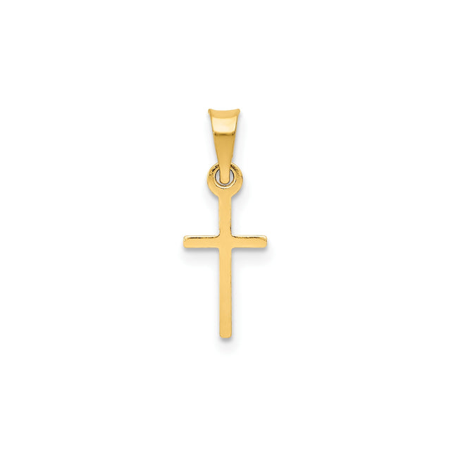 14k Yellow Gold Cross Pendant, Sleek Latin Faith Symbol for Men and Women