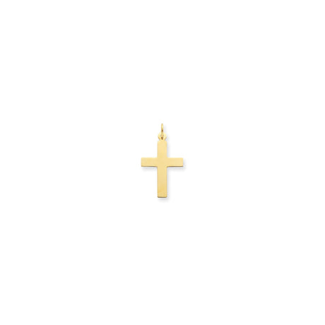 14k Yellow Gold Cross Pendant with Polished Mirror Finish, Classic Latin Design for Men and Women