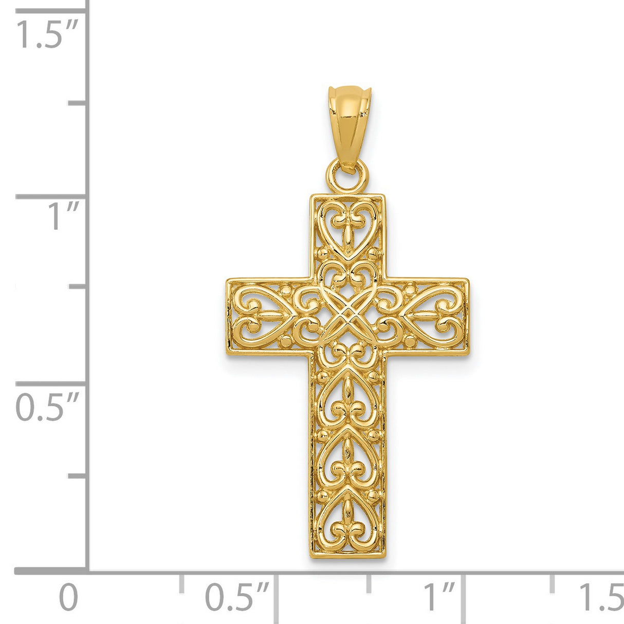 Diamond-Cut Filigree Style Latin Cross Charm Pendant in Real 14k Yellow Gold