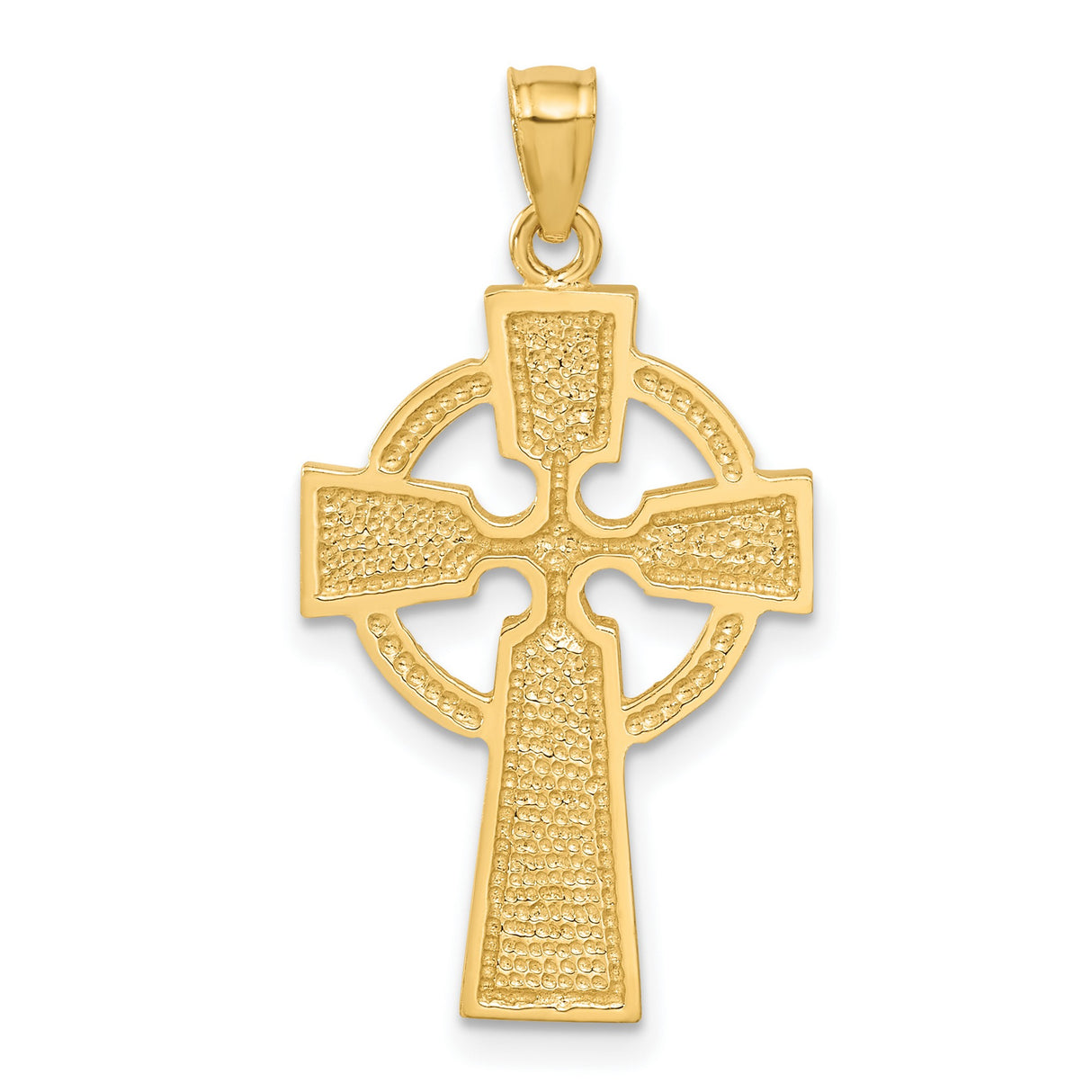 14k Yellow Gold Celtic High Cross Pendant with Knot Design and Halo Accent