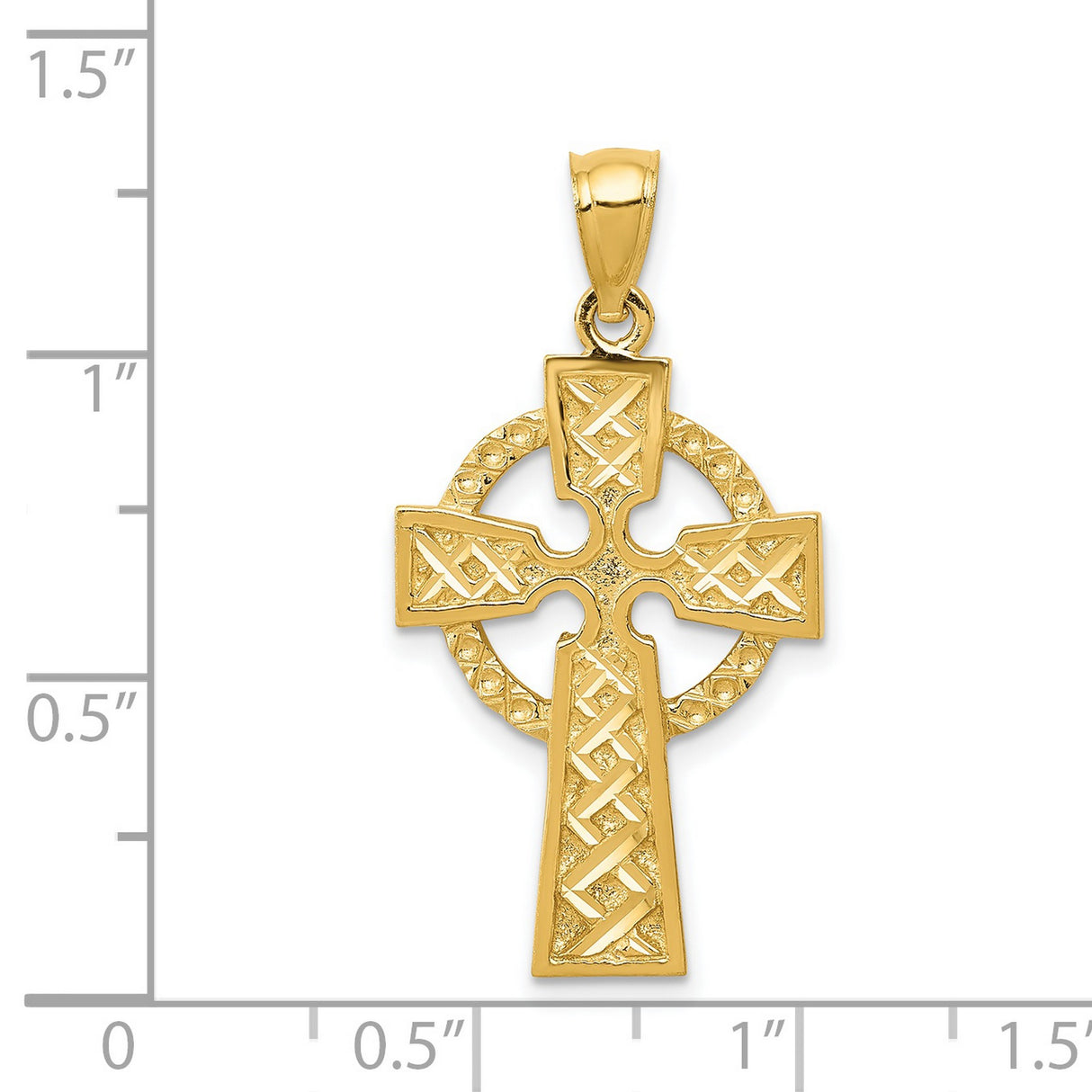 14k Yellow Gold Celtic High Cross Pendant with Knot Design and Halo Accent