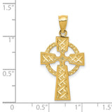 14k Yellow Gold Celtic High Cross Pendant with Knot Design and Halo Accent