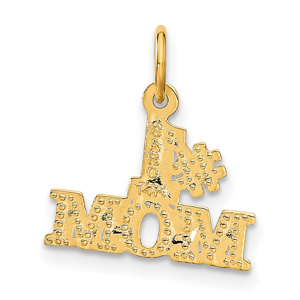 #1 Mom Word Charm Pendant in Real 14k Yellow Gold