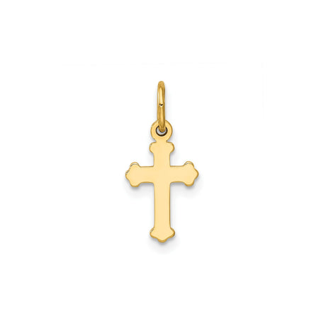 14k Yellow Gold Budded Cross Pendant, Polished Beveled Arms, Religious Design for Men and Women