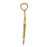Budded Cross With Rhodium Center Heart Charm Pendant in Real 14k Multi-Tone Gold