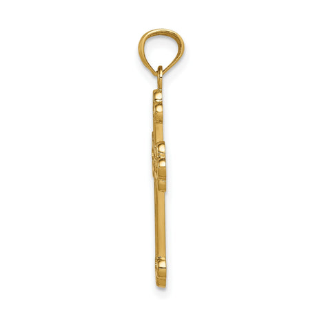 14k Yellow Gold Cross Pendant with Budded Ends and Textured Baroque Design
