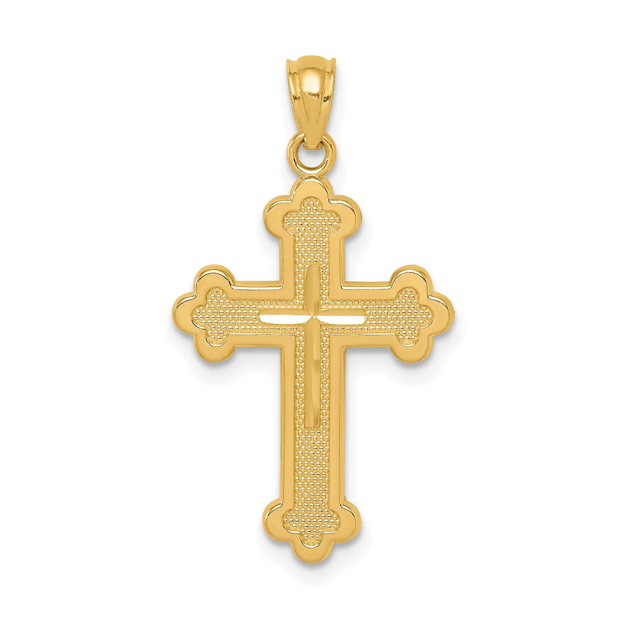 14k Yellow Gold Cross Pendant with Budded Ends and Textured Baroque Design