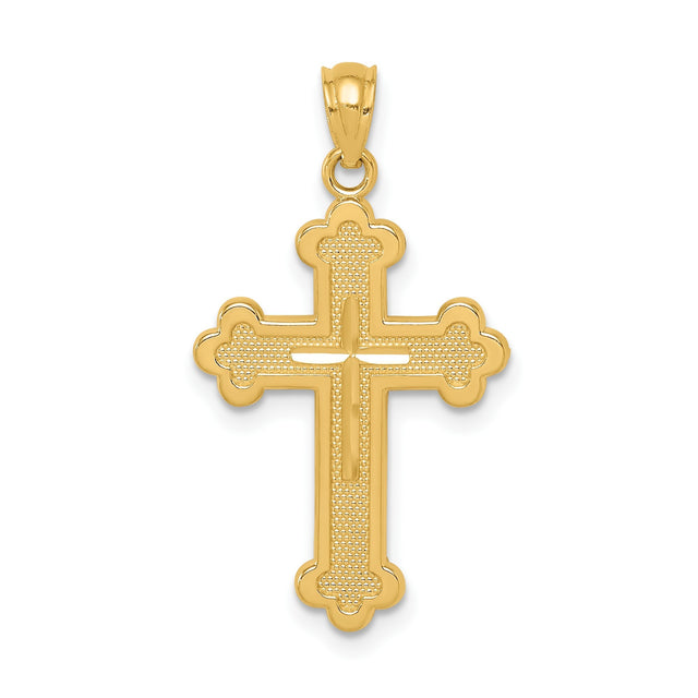 14k Yellow Gold Cross Pendant with Budded Ends and Textured Baroque Design