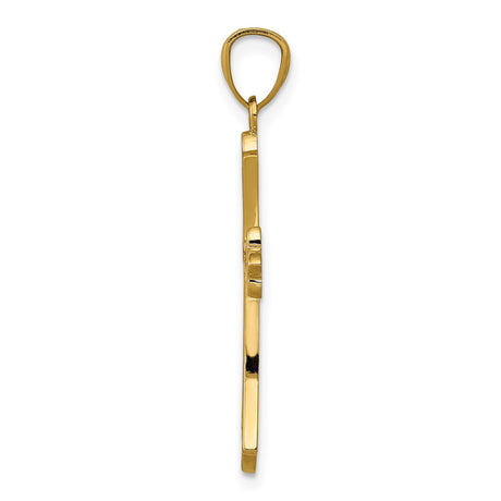 14k Yellow Gold Fleur De Lis Cross Pendant with Textured Surface and Mirror Edge Design
