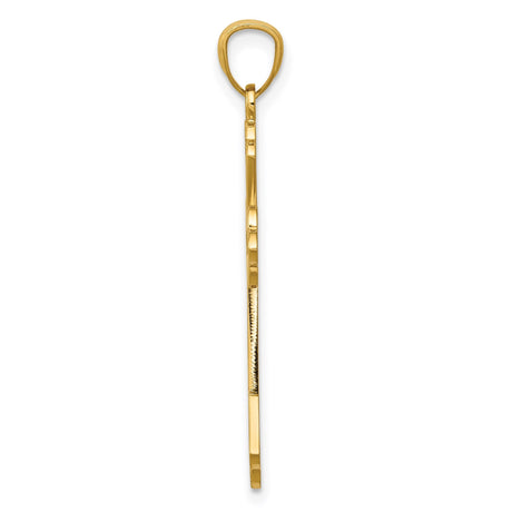 14k Yellow Gold Fleur De Lis Cross Pendant with Diamond Cut Detailing and Flared Edges