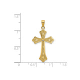 14k Yellow Gold Fleur De Lis Cross Pendant with Diamond Cut Detailing and Flared Edges