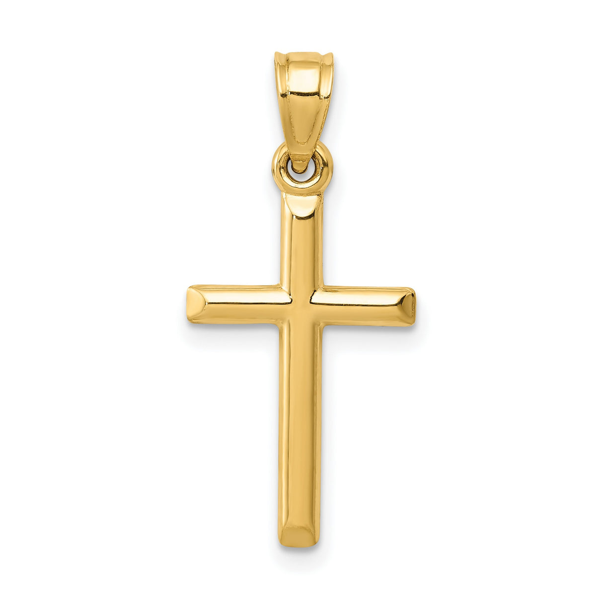 Hollow 3D Latin Cross Charm Pendant in Real 14k Yellow Gold