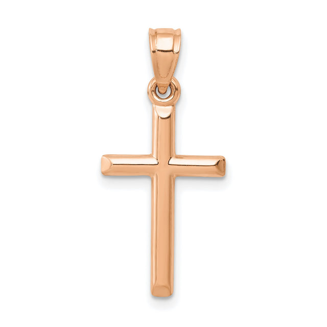 Polished Hollow Cross Charm Pendant in Real 14k Rose Gold