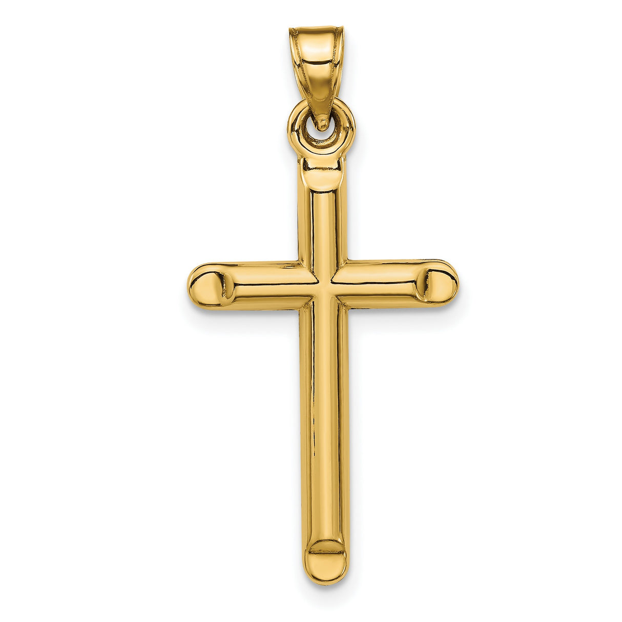 3-D Hollow Latin Cross With Angled Tips Charm Pendant in Real 14k Yellow Gold