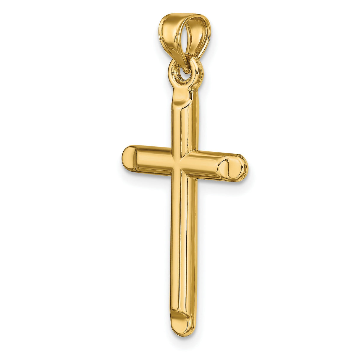 3-D Hollow Latin Cross With Angled Tips Charm Pendant in Real 14k Yellow Gold