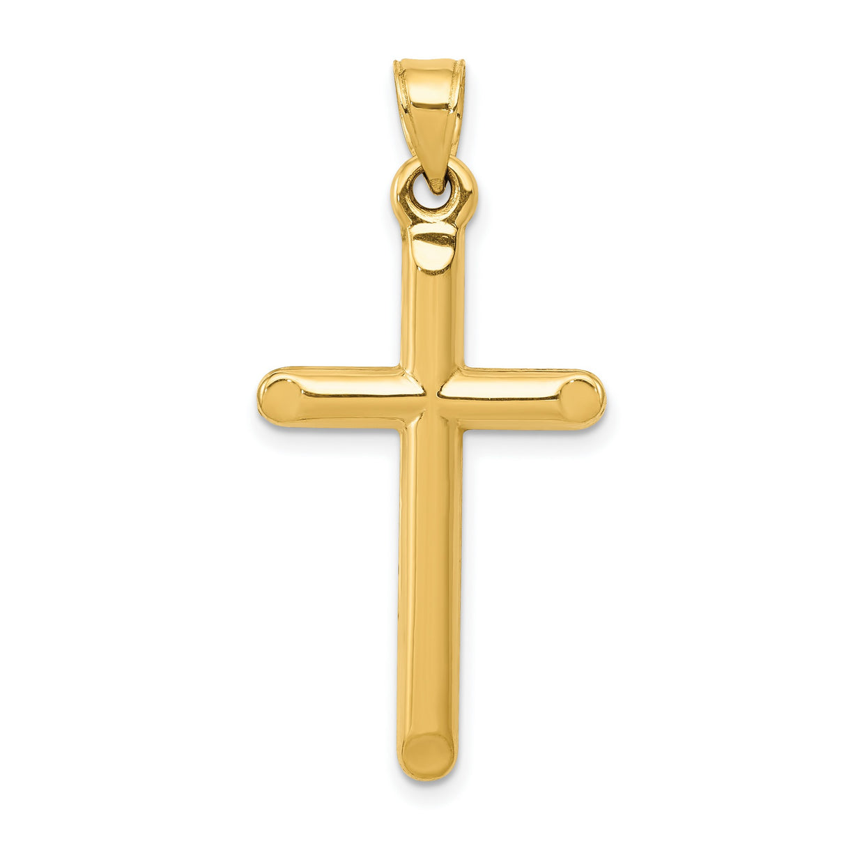 3-D Hollow Latin Cross With Angled Tips Charm Pendant in Real 14k Yellow Gold