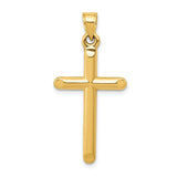 3-D Hollow Latin Cross With Angled Tips Charm Pendant in Real 14k Yellow Gold