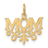 14k Yellow Gold Mom Pendant with Ornate Scrollwork Design, Sentimental Family Jewelry