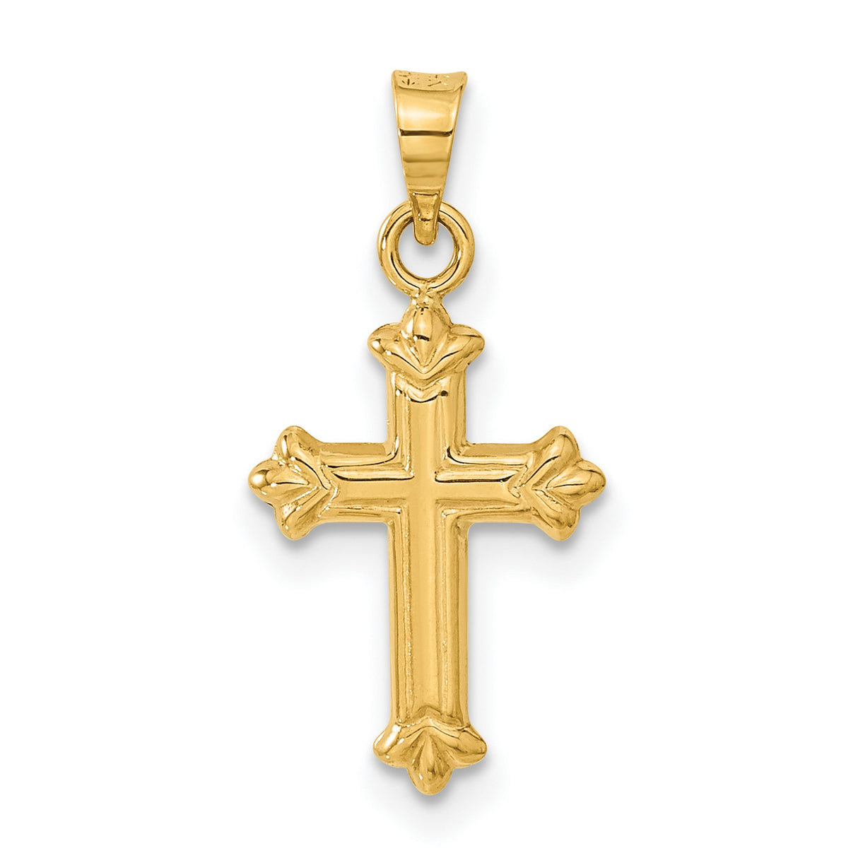 Hollow Fleur De Lis Cross Charm Pendant in Real 14k Yellow Gold