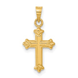 Hollow Fleur De Lis Cross Charm Pendant in Real 14k Yellow Gold