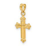 Hollow Fleur De Lis Cross Charm Pendant in Real 14k Yellow Gold